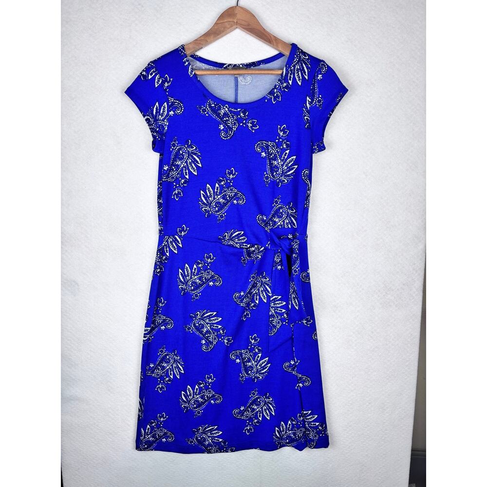 T by Talbots Coastal Chic Paisley Dress Sz Small Tie Waist Travel Resort Comfy